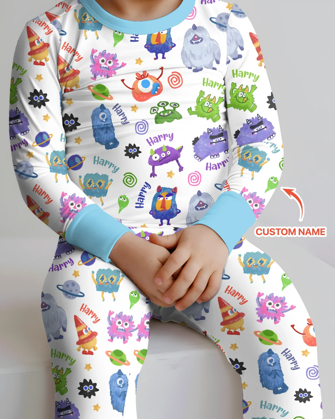 Monster Mash Crew Custom Name Bamboo Two Piece Long Sleeve Pajama Set
