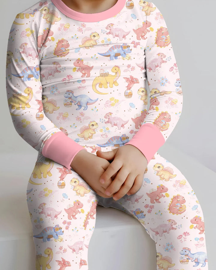 Dino Easter Two Piece Long Sleeve Pajama Set