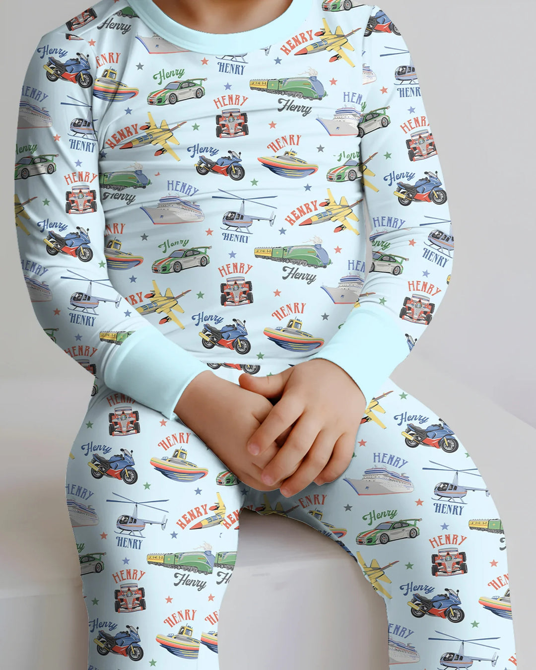 Fast Lane Custom Name Daddy & Me Matching Bamboo Two Piece Long Sleeve Pajama Set
