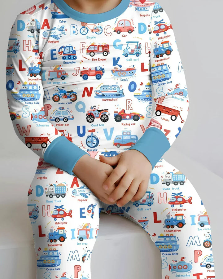 Patriotic Construction Bamboo Two Piece Long Sleeve Pajama Set