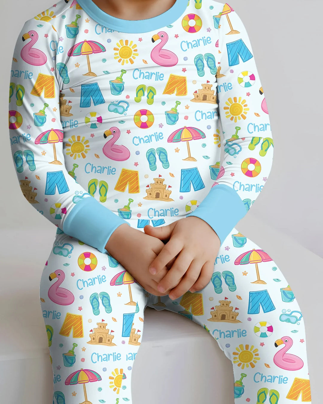 Summer is Fun Custom Name Bamboo Two Piece Long Sleeve Pajama Set