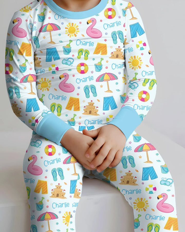 Summer is Fun Custom Name Bamboo Two Piece Long Sleeve Pajama Set