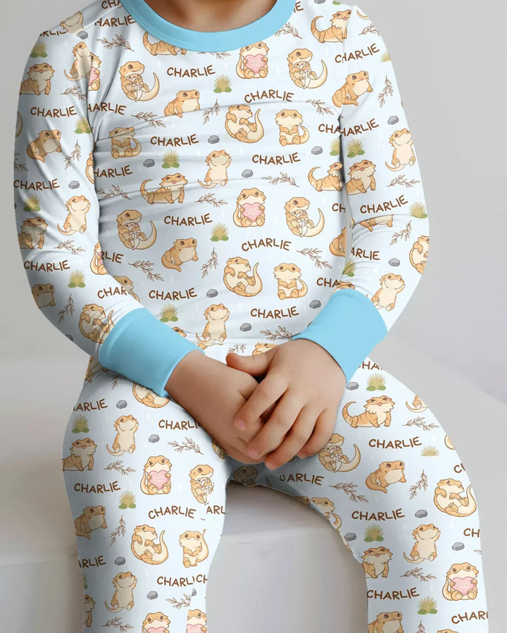 Custom Name Clueless Beardie Bamboo Two Piece Long Sleeve Pajama Set