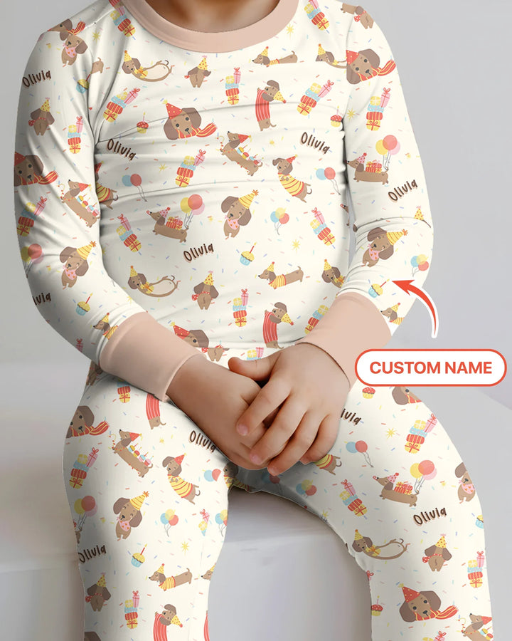 Dachshund Birthday Bamboo Two Piece Long Sleeve Pajama Set