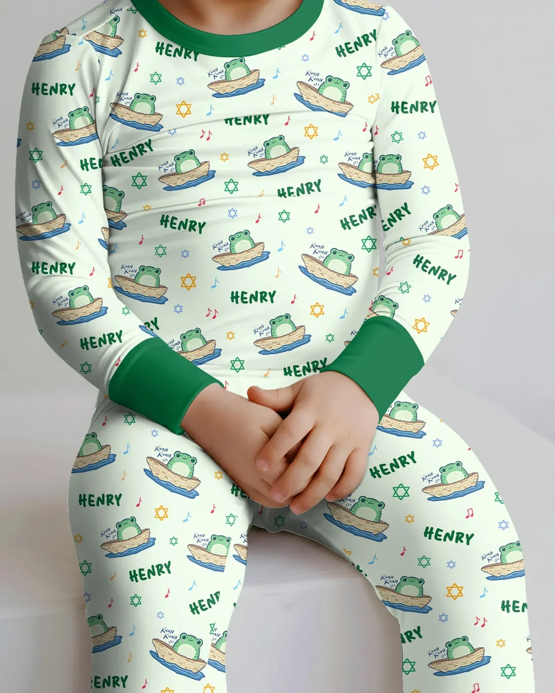 Frogs Here, Frogs There Passover Custom Name Two Piece Long Sleeve Pajama Set