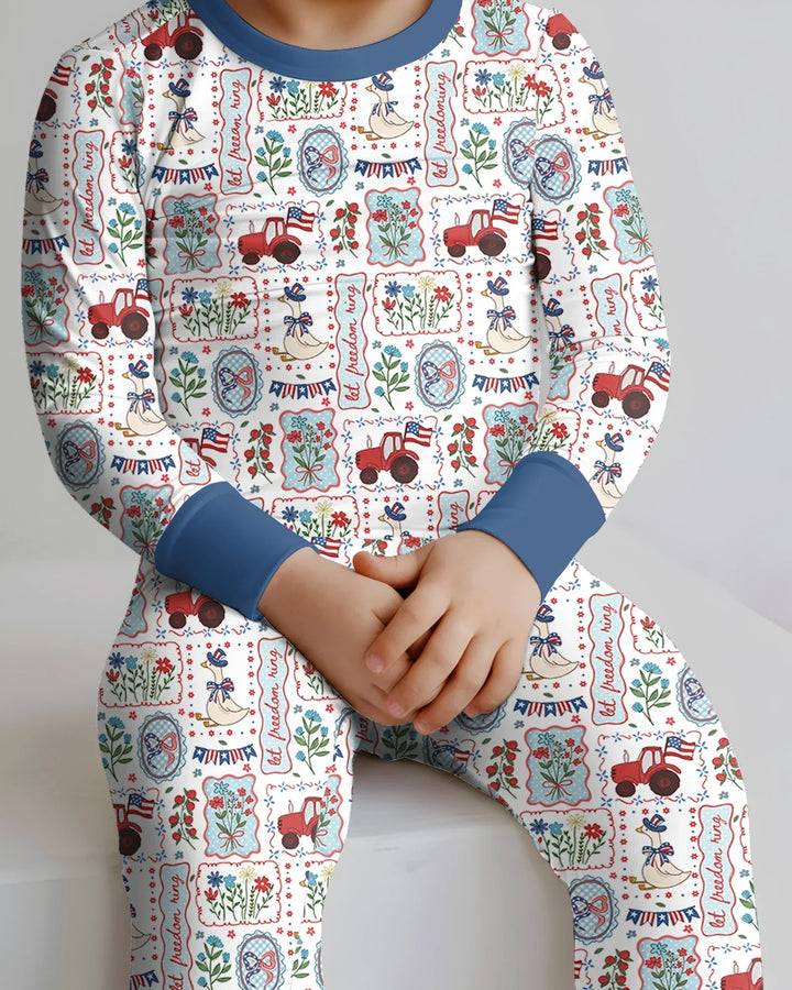 Patriotic USA Silly Goose Family Matching Bamboo Two Piece Long Sleeve Pajama Set