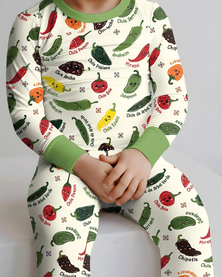 Kawaii  Mexican Chiles Bamboo Two Piece Long Sleeve Pajama Set