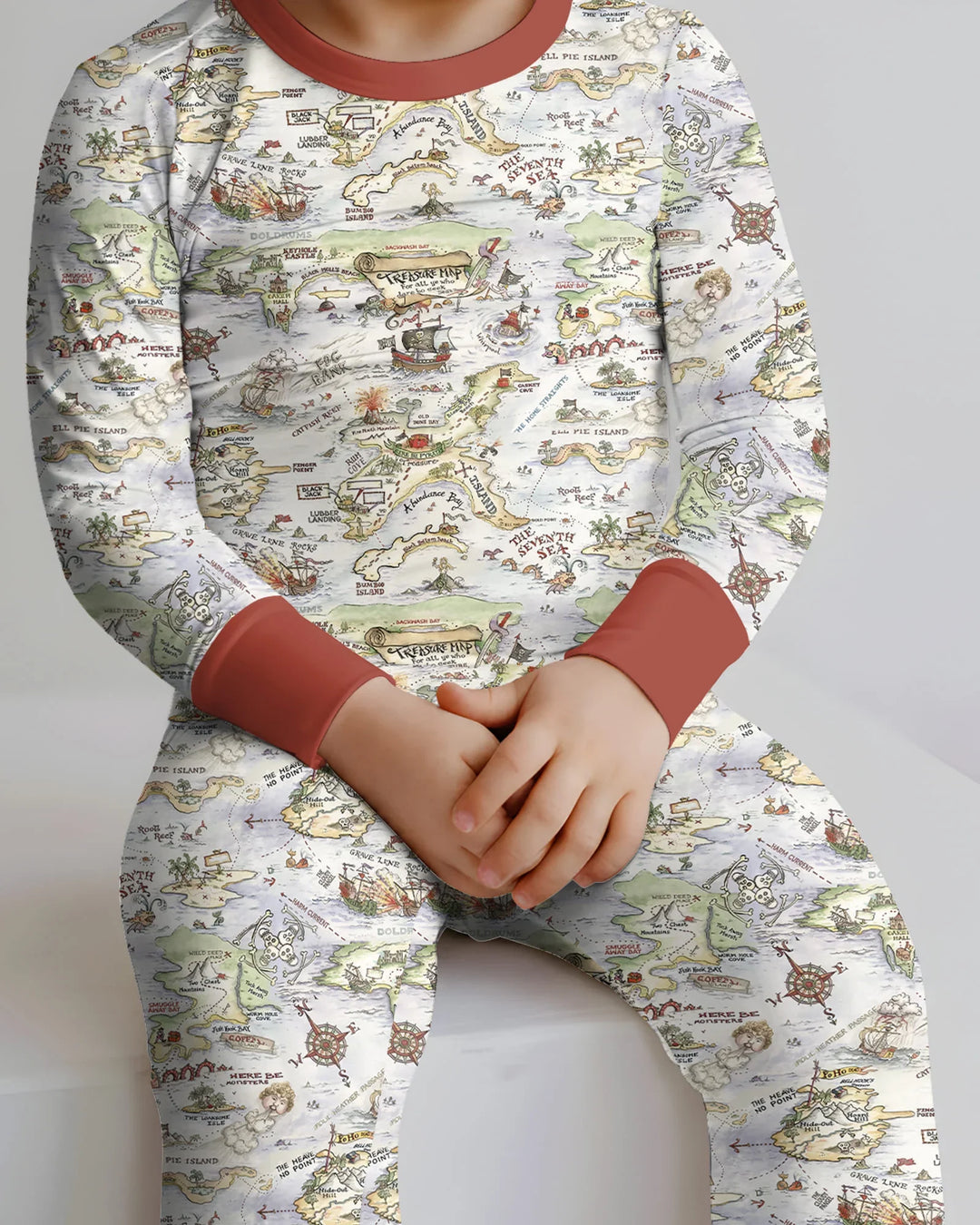 Pirate Treasure Map Daddy & Baby Matching Bamboo Two Piece Long Sleeve Pajama Set