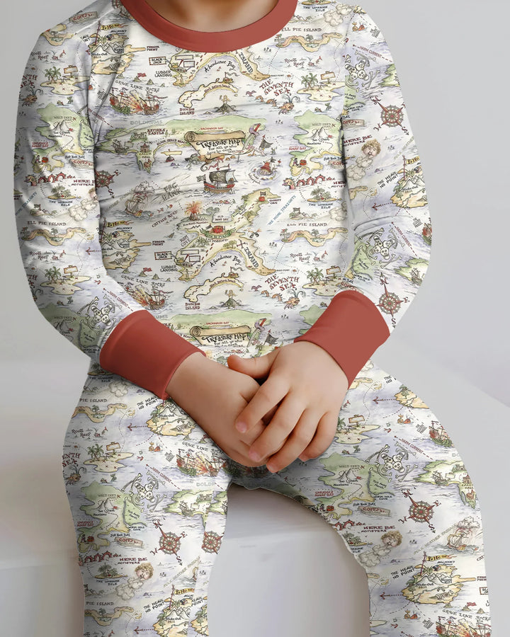 Pirate Treasure Map Daddy & Baby Matching Bamboo Two Piece Long Sleeve Pajama Set