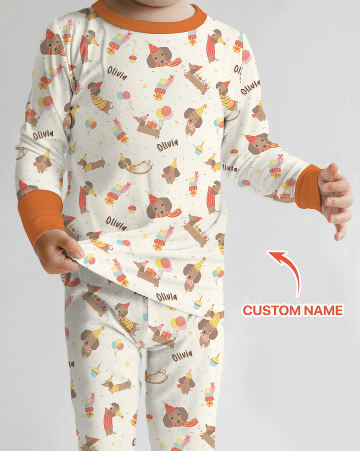 Dachshund Birthday Bamboo Two Piece Long Sleeve Pajama Set