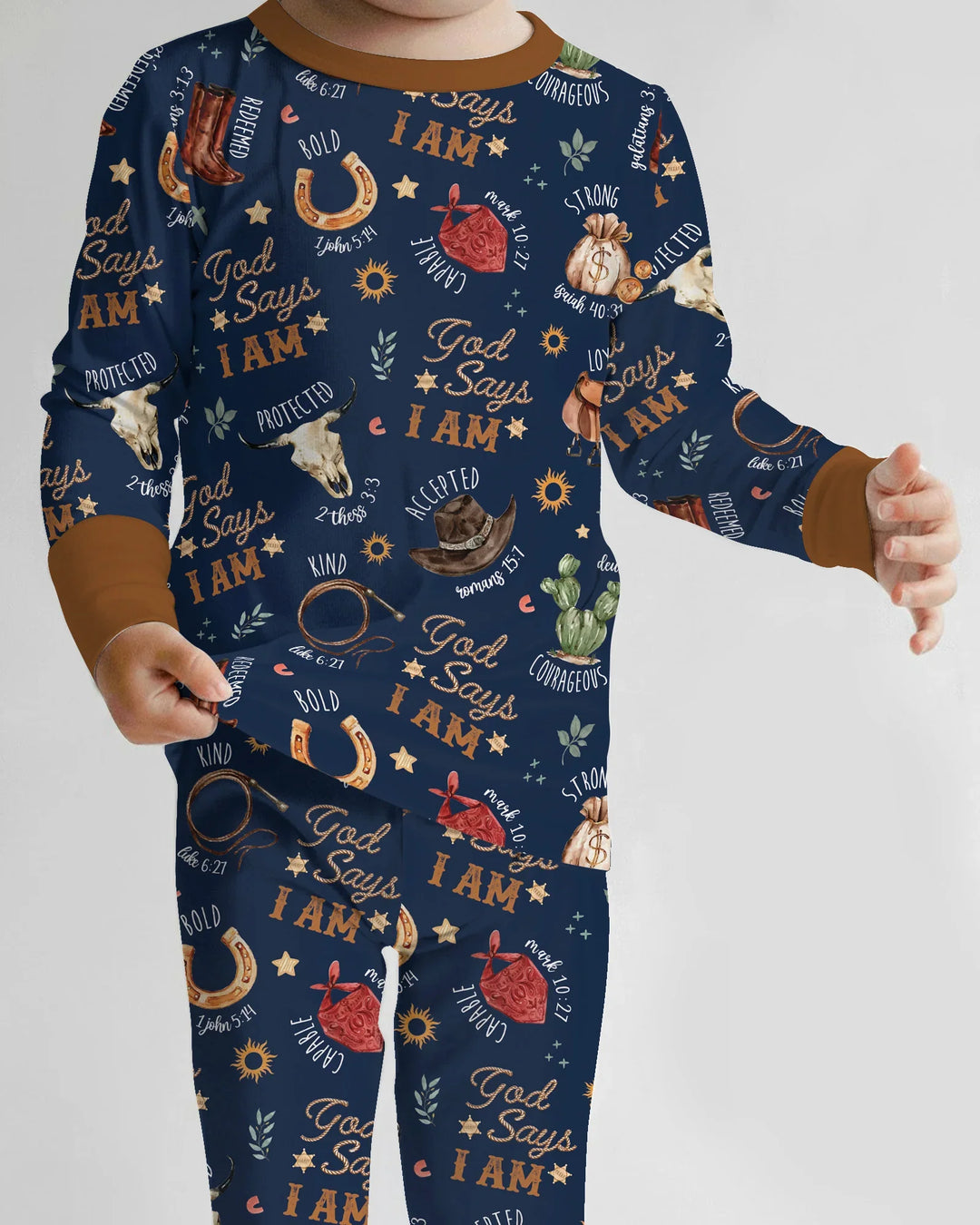 God Says I Am Western Faith Bamboo Two Piece Long Sleeve Pajama Set