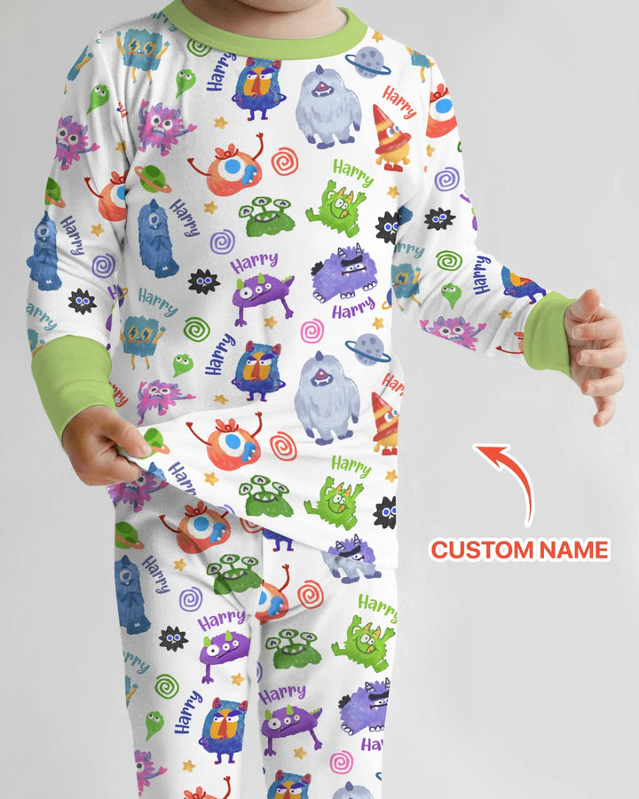 Monster Mash Crew Custom Name Bamboo Two Piece Long Sleeve Pajama Set