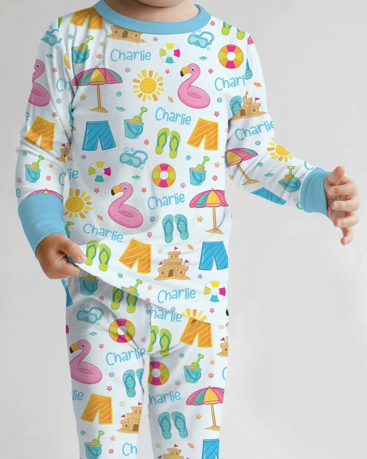 Summer is Fun Custom Name Bamboo Two Piece Long Sleeve Pajama Set