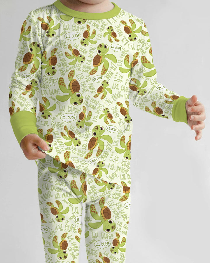 Father and Son Turtle Bamboo Two Piece Long Sleeve Pajama Set