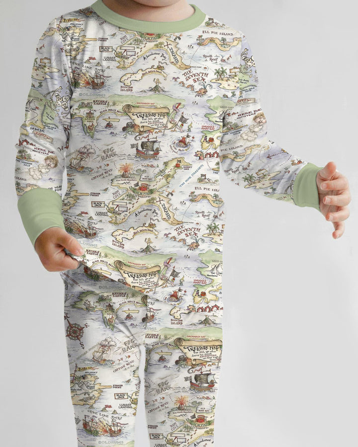 Pirate Treasure Map Daddy & Baby Matching Bamboo Two Piece Long Sleeve Pajama Set