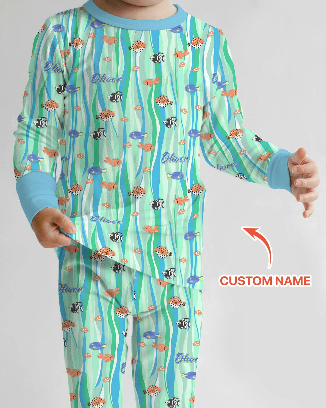 Custom Name Summer Beach Bamboo Two Piece Long Sleeve Pajama Set