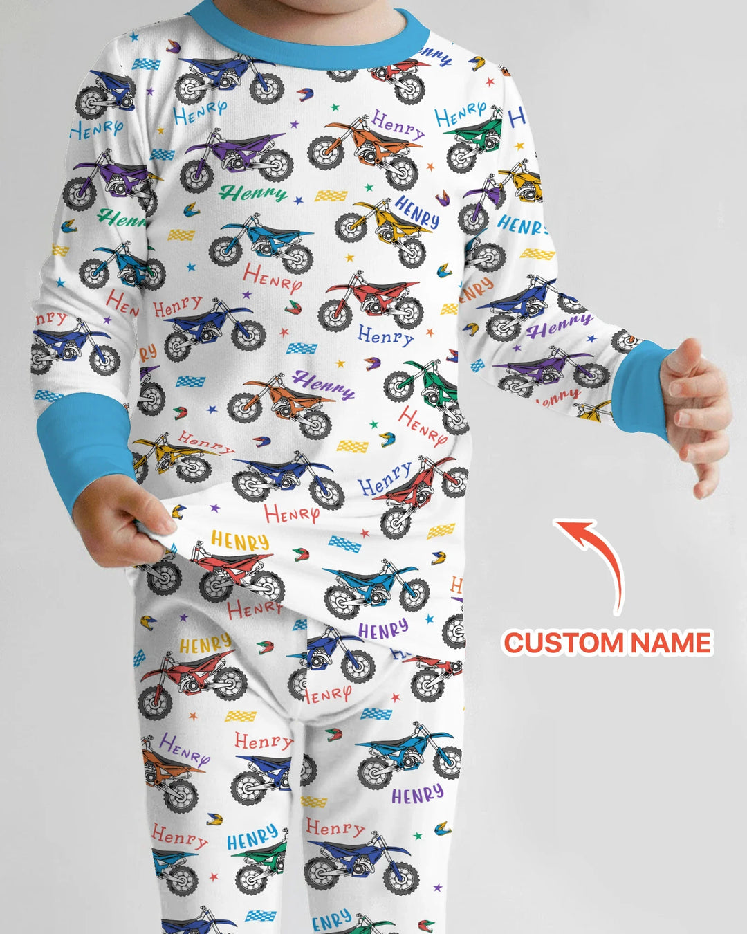 Dirt Track Dreamer Custom Name Daddy & Me Matching Bamboo Two Piece Long Sleeve Pajama Set