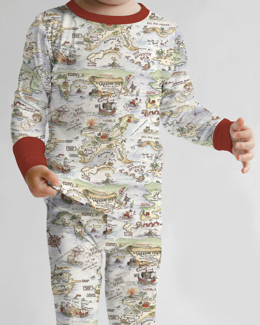 Pirate Treasure Map Daddy & Baby Matching Bamboo Two Piece Long Sleeve Pajama Set