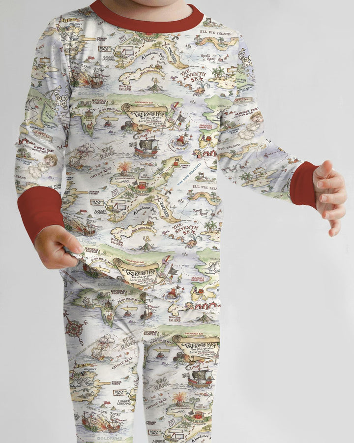 Pirate Treasure Map Daddy & Baby Matching Bamboo Two Piece Long Sleeve Pajama Set