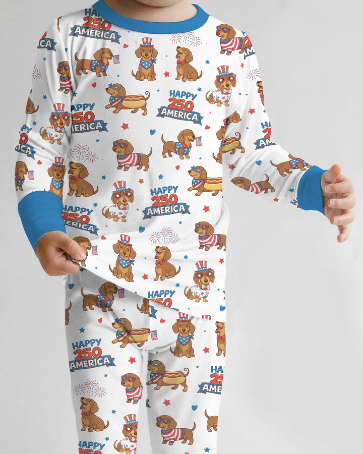 Red, White & Wiener Bamboo Two Piece Long Sleeve Pajama Set