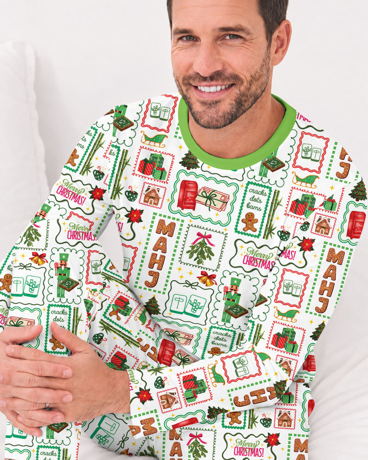 Preppy Christmas Mahjong Bamboo Men's Pajama Set
