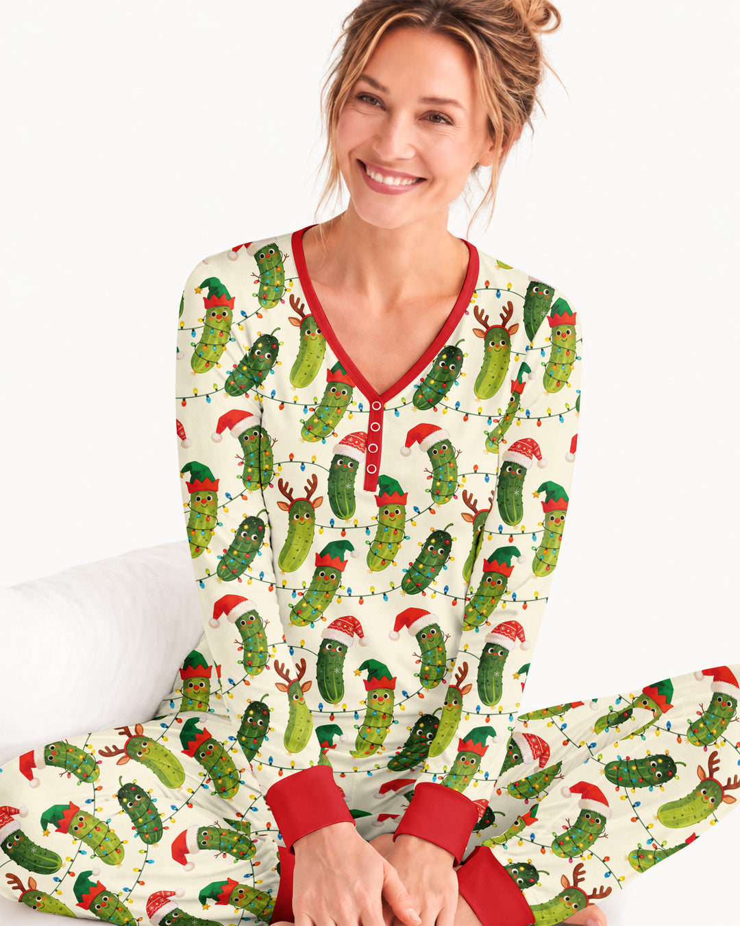 Cheerful Christmas Pickle Bamboo Women Pajama Set
