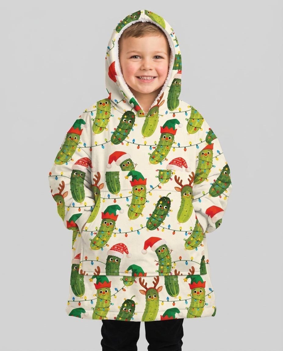 Cheerful Christmas Pickle Blanket Hoodie