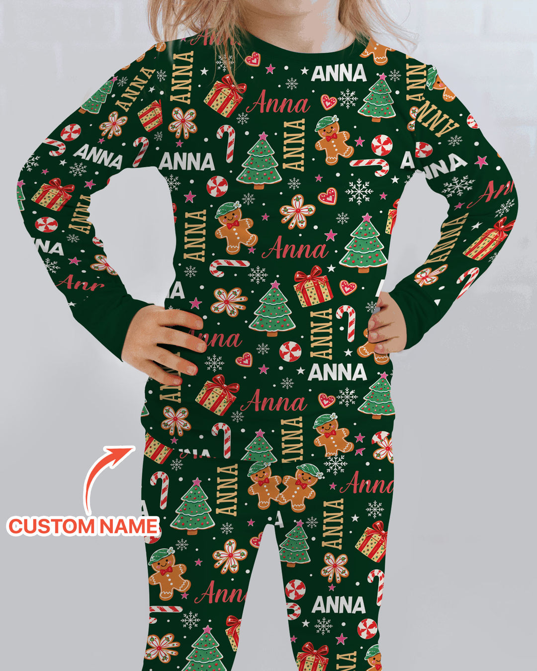 Custom Name Christmas Crew Family Matching Bamboo Two Piece Long Sleeve Pajama Set