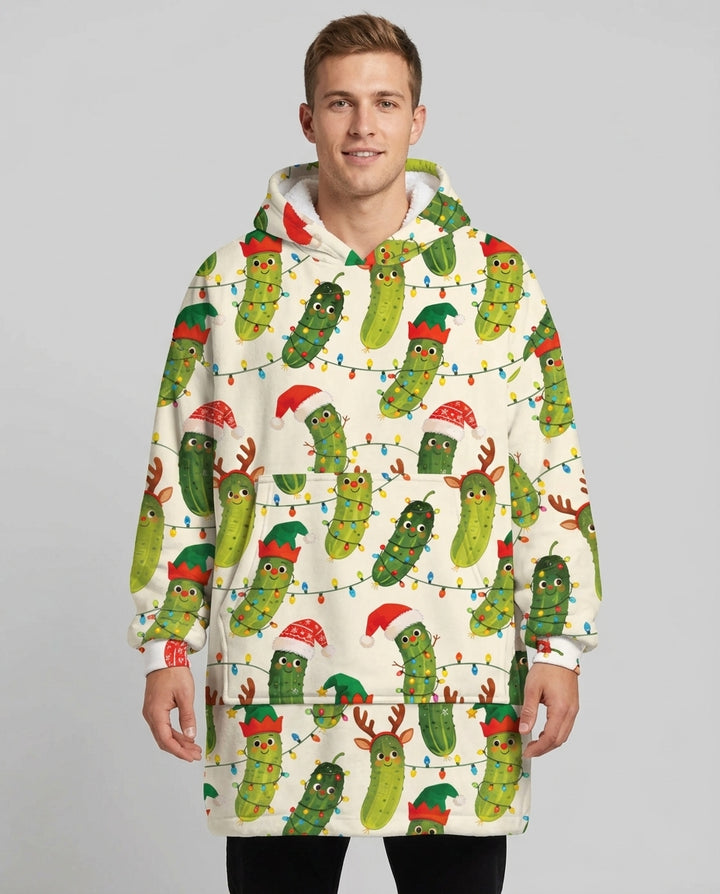 Cheerful Christmas Pickle Blanket Hoodie