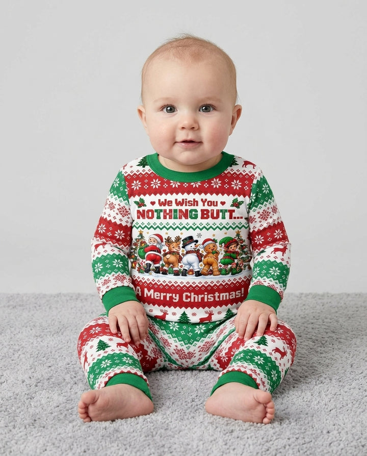 We Wish You Nothing Butt A Merry Christmas Bamboo Two Piece Long Sleeve Pajama Set
