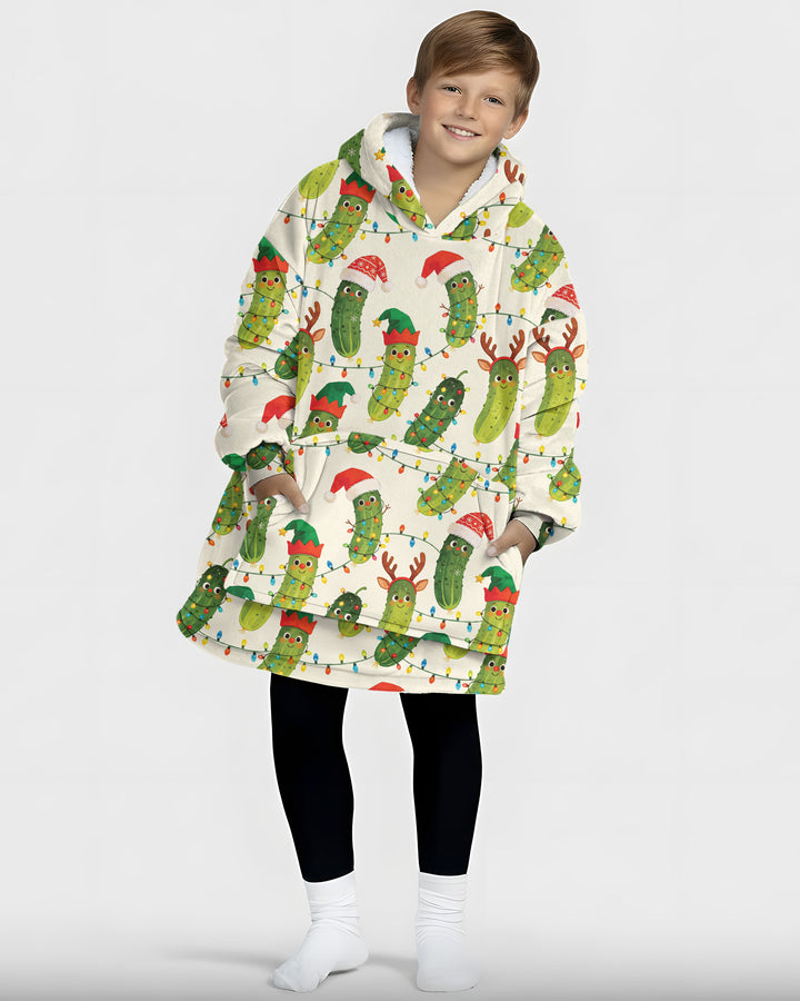 Cheerful Christmas Pickle Blanket Hoodie