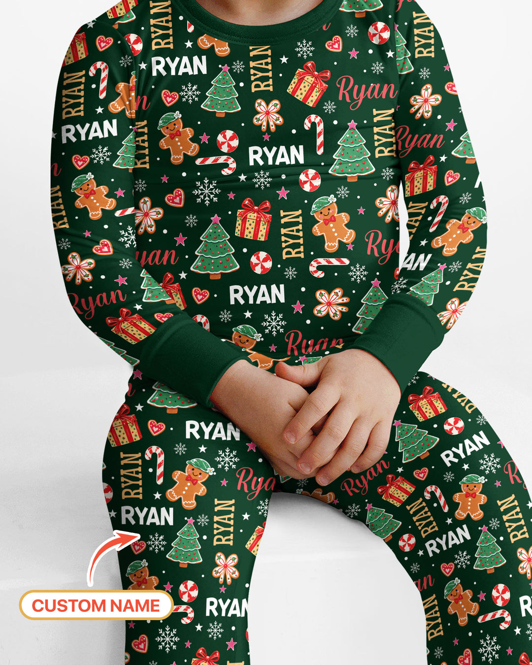Custom Name Christmas Crew Family Matching Bamboo Two Piece Long Sleeve Pajama Set