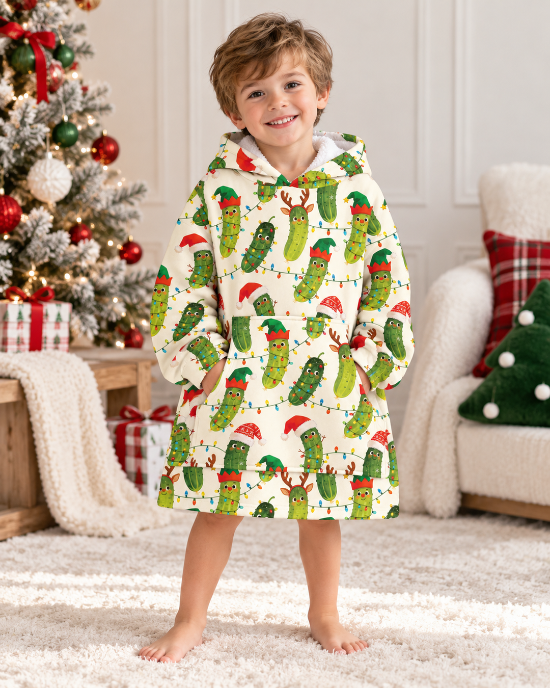Cheerful Christmas Pickle Blanket Hoodie
