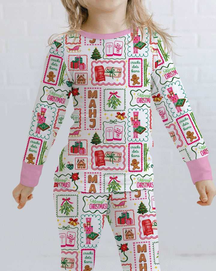 Preppy Christmas Mahjong Bamboo Two Piece Long Sleeve Pajama Set