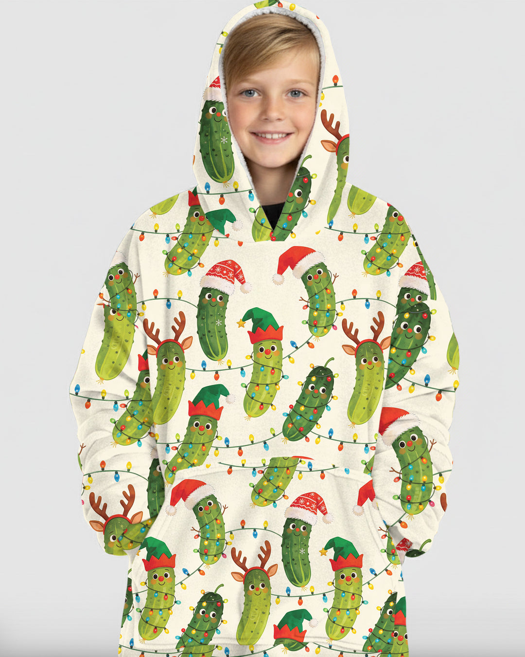 Cheerful Christmas Pickle Blanket Hoodie