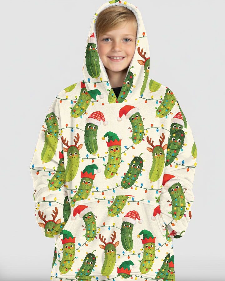Cheerful Christmas Pickle Blanket Hoodie