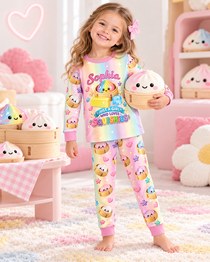 Just A Girl Who Loves Squishy Custom Name Bamboo Two Piece Long Sleeve Pajama Set