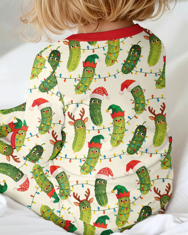 Cheerful Christmas Pickle Bamboo Two Piece Long Sleeve Pajama Set