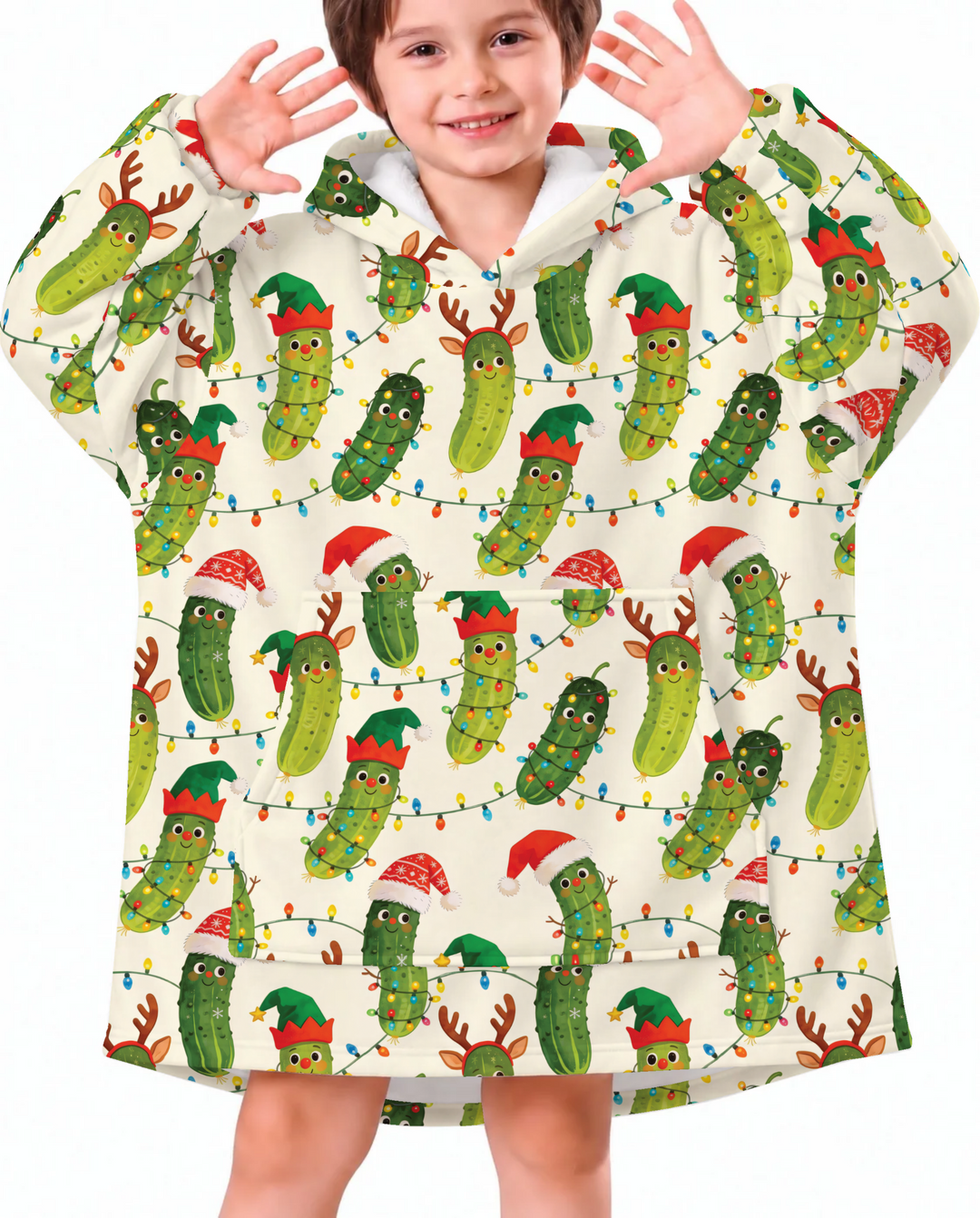 Cheerful Christmas Pickle Blanket Hoodie
