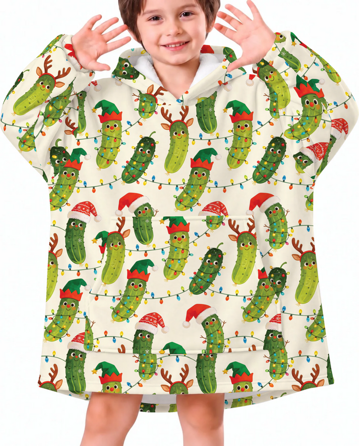 Cheerful Christmas Pickle Blanket Hoodie