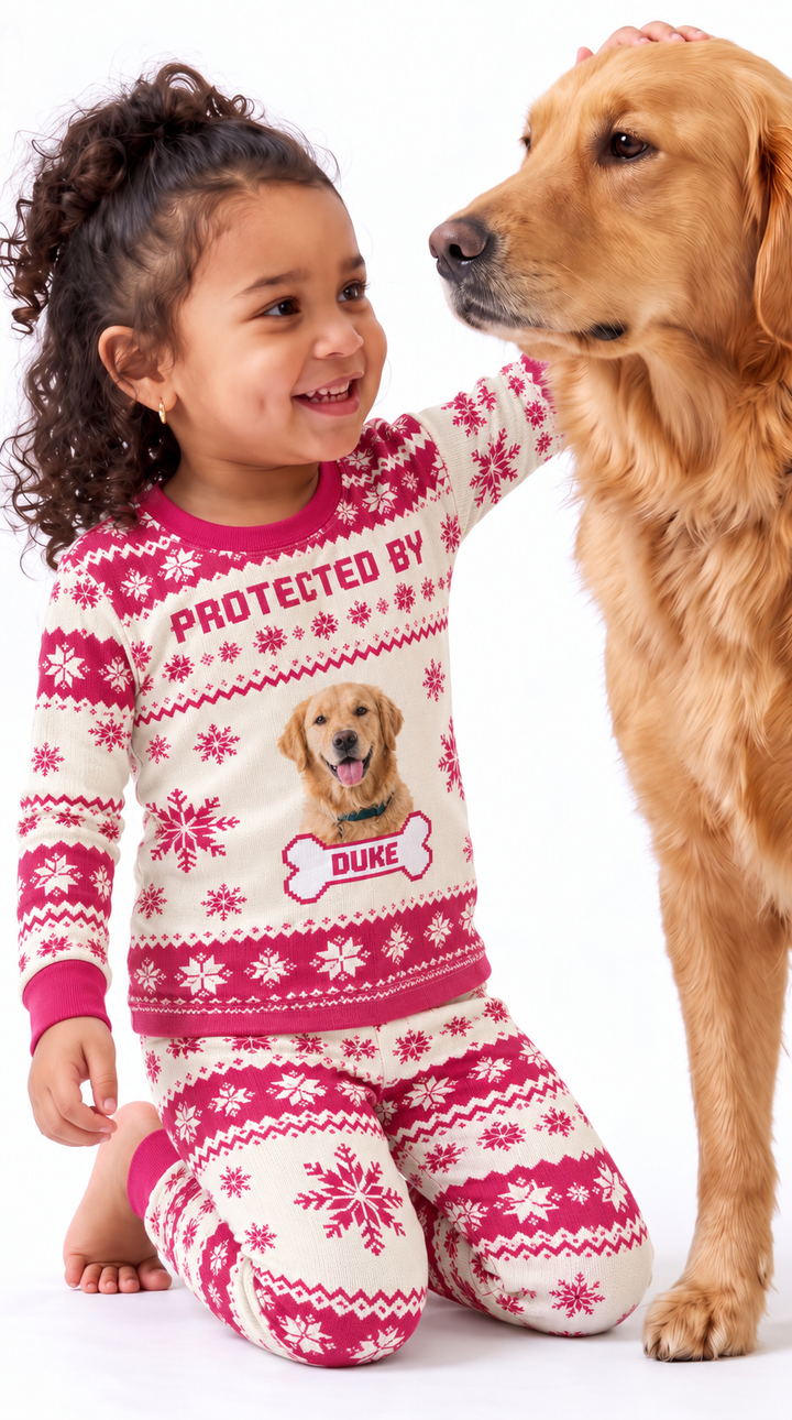 Custom Photo Protected By Pet Bamboo Two Piece Long Sleeve Pajama Set