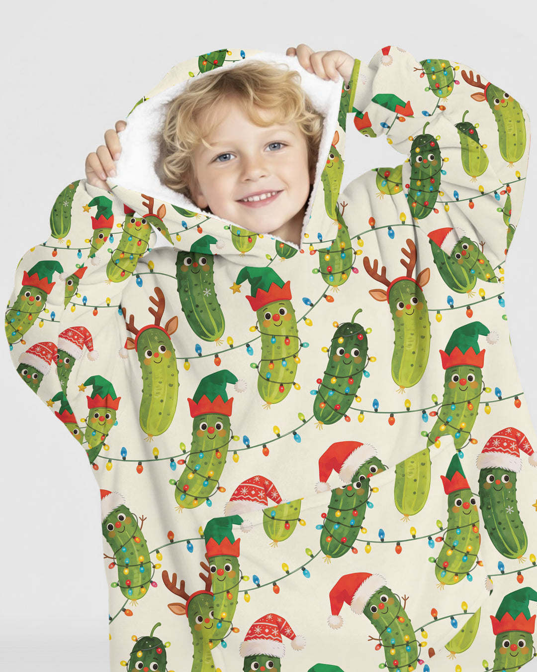 Cheerful Christmas Pickle Blanket Hoodie