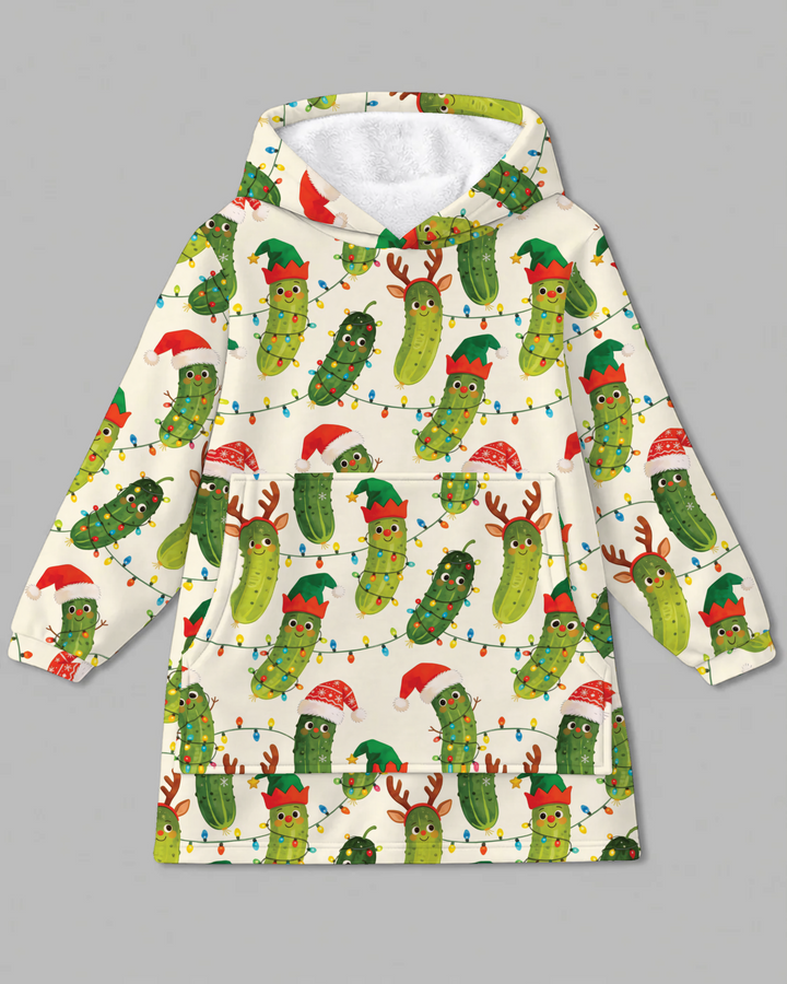 Cheerful Christmas Pickle Blanket Hoodie
