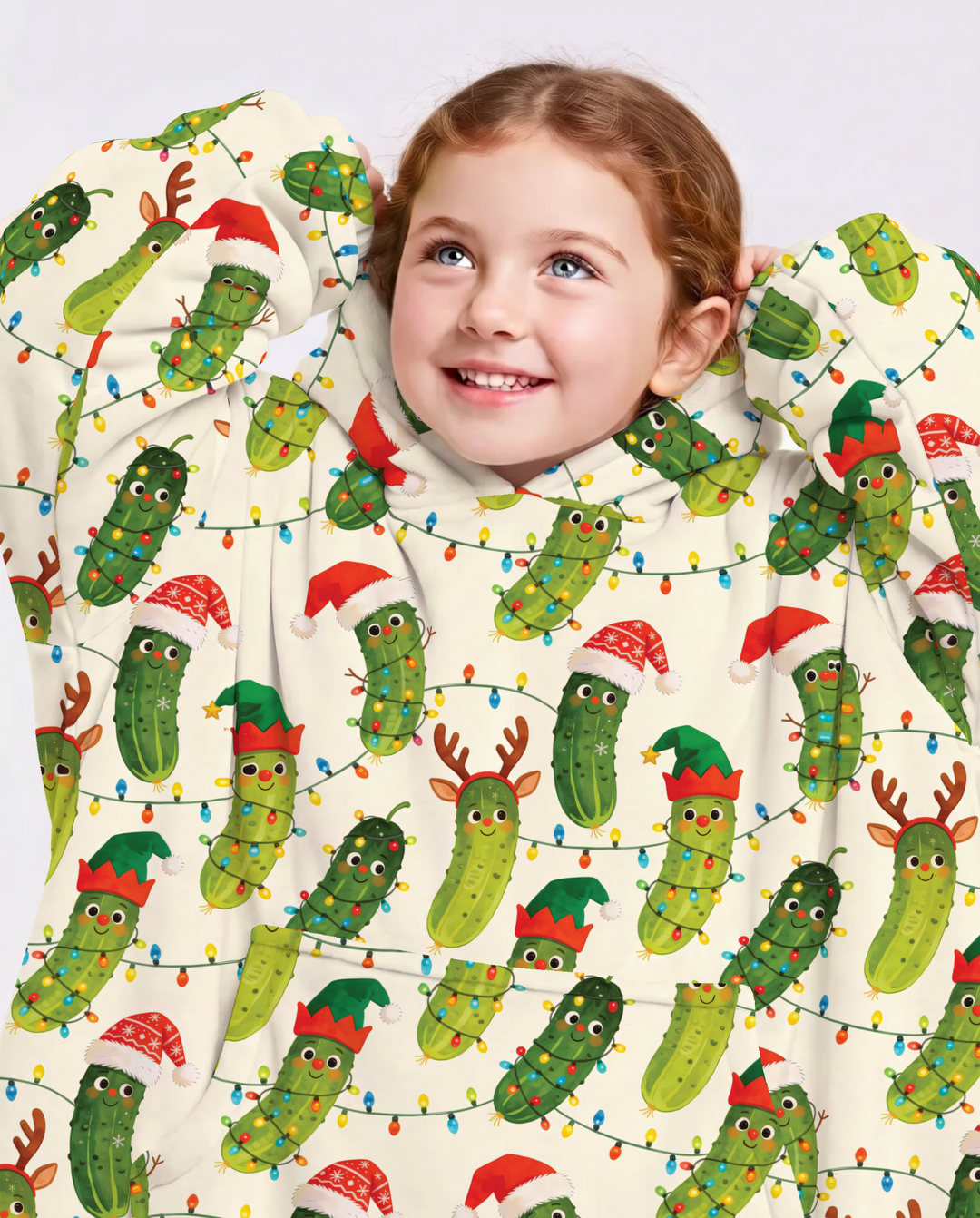 Cheerful Christmas Pickle Blanket Hoodie
