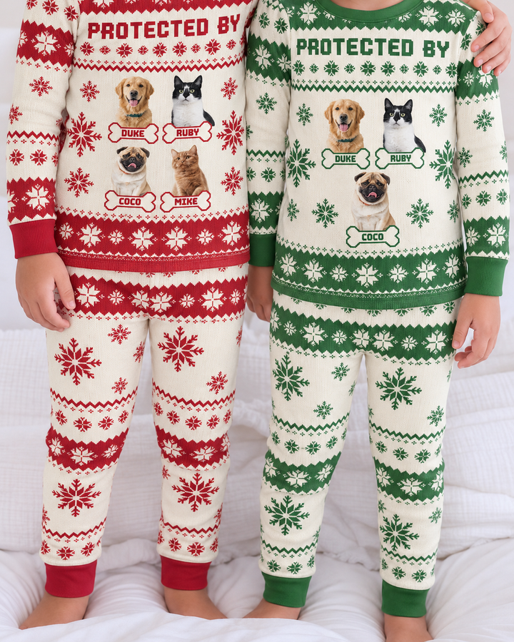 Custom Photo Protected By Pet Bamboo Two Piece Long Sleeve Pajama Set