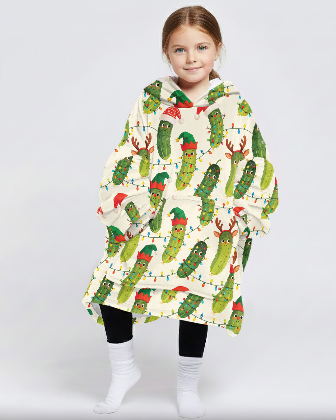 Cheerful Christmas Pickle Blanket Hoodie