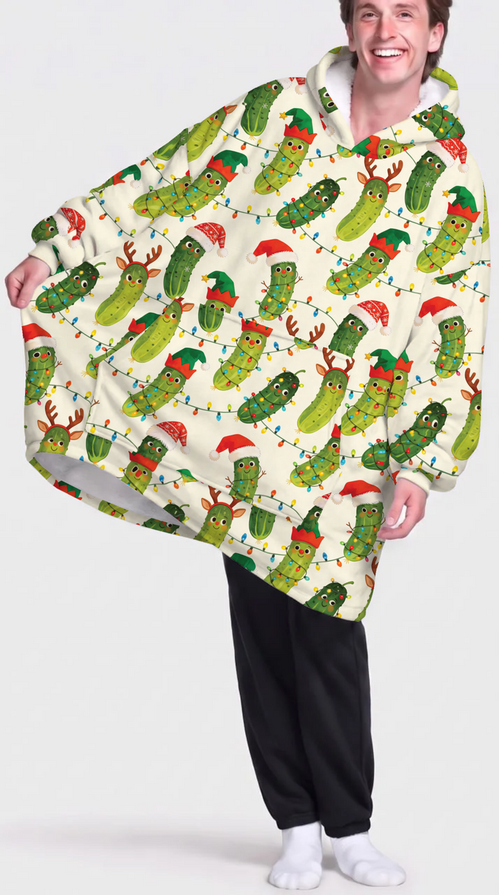 Cheerful Christmas Pickle Blanket Hoodie