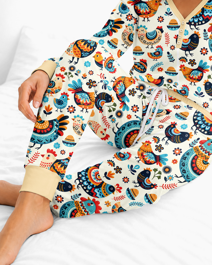 Pioneer Chickens And Roosters Bamboo Women Pajama Set