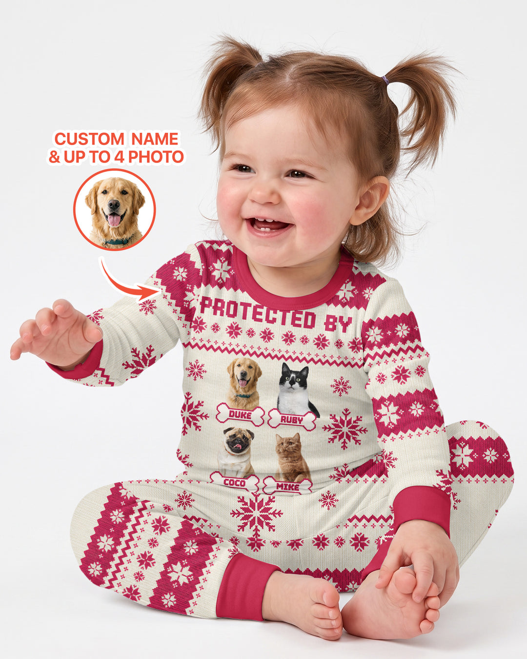 Custom Photo Protected By Pet Bamboo Two Piece Long Sleeve Pajama Set