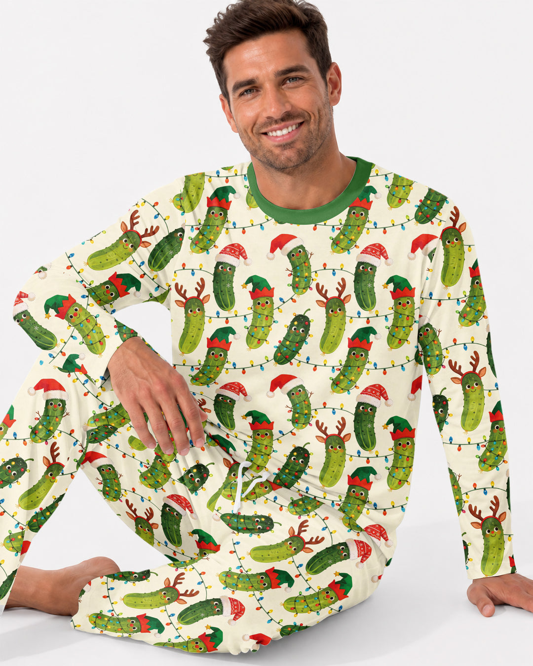 Cheerful Christmas Pickle Bamboo Men's Pajama Set